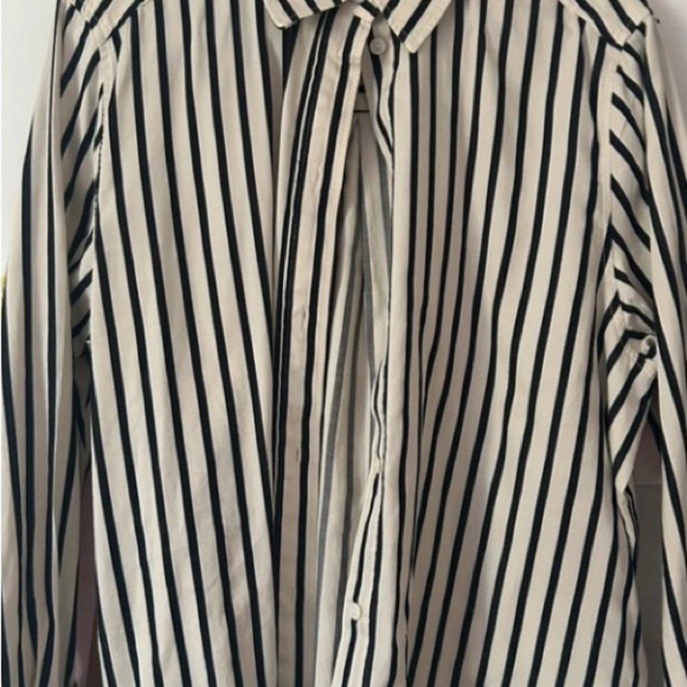 Women’s Black & White Striped Button-Down Shirt